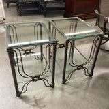 Pair of Wesley Allen Glass and Iron End Tables