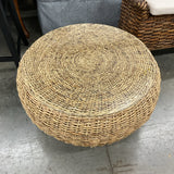 Round Woven Cocktail Table with Glass Top