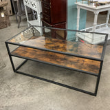 Glass and Wood Metal Cocktail Table