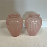 Pair of Pink Glass Ribbed Vases
