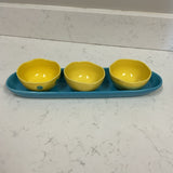 Set of 3 Yellow Ceramic Dishes  with Oval Tray