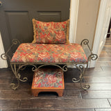 Metal Floral Bench with Pillow and Foot Stool