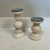 Set of 2 White Washed Candle Holders