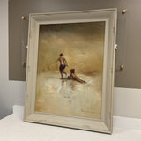 Children at Beach Original Signed and Framed Oil by A Mitchell