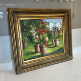 Original Oil Painting of Potted Geraniums As Is