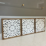 Set of 3 White Carved Wall Art