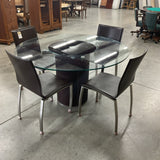 Glass Table with Lazy Susan and 4 Chairs (As Is)