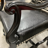 Zebra & Black Leather Arm Chairs on Casters