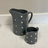 Set of 2  Gray and White Polka a dot Pitchers