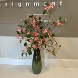 Green Vase with Pink Flowers