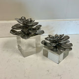 Pair of Uttermost Lotus Silver Flowers on Blocks