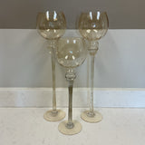 Set of 3 Long Stem Glass Globe Candle Holders