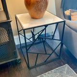 Black Metal & Faux Marble End Table