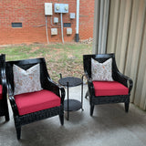 Set of 2 Black Outdoor Chairs with Pillow and Round Table