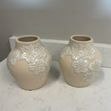 Pair of Ceramic Vases w/ Raised Floral Pattern