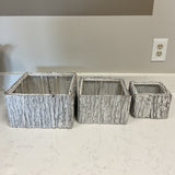 Set of 3 White Bark Square Planters