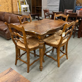 Pulaski Counter Height  Dining Table with 4 Rush Bottom Chairs