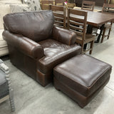 Arhaus Leather Chair with Ottoman