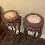 Pair of Carved Plant Stands w/Marble Insert