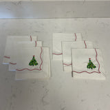 Set of 6 Crate and Barrel Green Christmas Tree Napkins