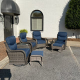 8 Piece NEW Wicker Swivel Glider Outdoor  Set w/ Blue Cushions
