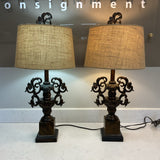 Pair of Urn Scroll Lamps