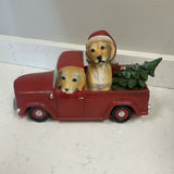 Dogs in Red Truck