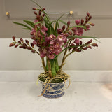 Silk Orchid in Blue and White Planter
