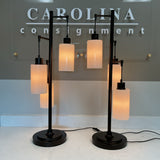 Pair of Black Contemporary Lamps with white Glass Shades