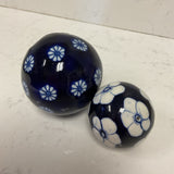 Set of 2 Blue & White Floral  Decorative Balls