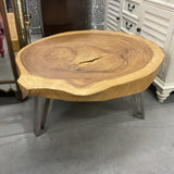 Live Edge Cocktail Table with Silver Legs