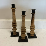 Set of 3 Metal Wood Candleholders
