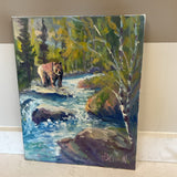 Bear and Stream Original Oil Painting by H Benson