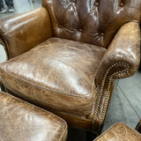 Pair of Leather Tufted Chairs with Ottomans