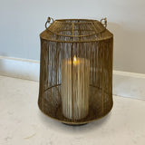 Gold Metal Lantern w/Battery Candle