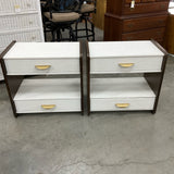 Pair of Custom Linen Wrapped Open Nightstands