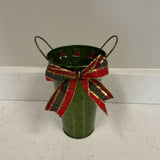 Green Metal Vase with Christmas Bow