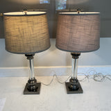 Pair of  Metal & Glass Column Lamps