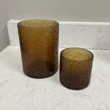 Set of 2 Textured Amber Glass Candle Holders (R)