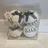 Set of 4 Black and White Christmas Ornaments