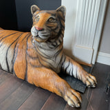 Large Teak Wood  Hand Carved and Painted Tiger