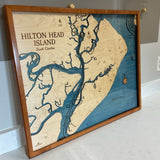 Large Nautical Wooden Map Framed Art of Hilton Head