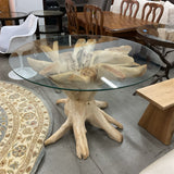Bleached Teak Root Glass Top 47"  Table