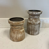 Set of 2 Wood Candle Holders