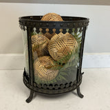 Creative Co-op Metal & Glass Container with Rattan Balls & Greenery