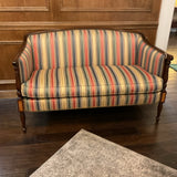 "Hickory Chair" Striped Silk Upholstered and Carved Mahogany Settee