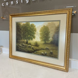 Sheep Grazing by River Art