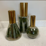 Set of 3 Arteriors Union Glass Vases with Moss