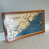 Nautical Wooden Map Framed Art of Charleston