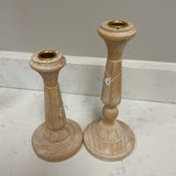Set of 2 Wood Candlesticks